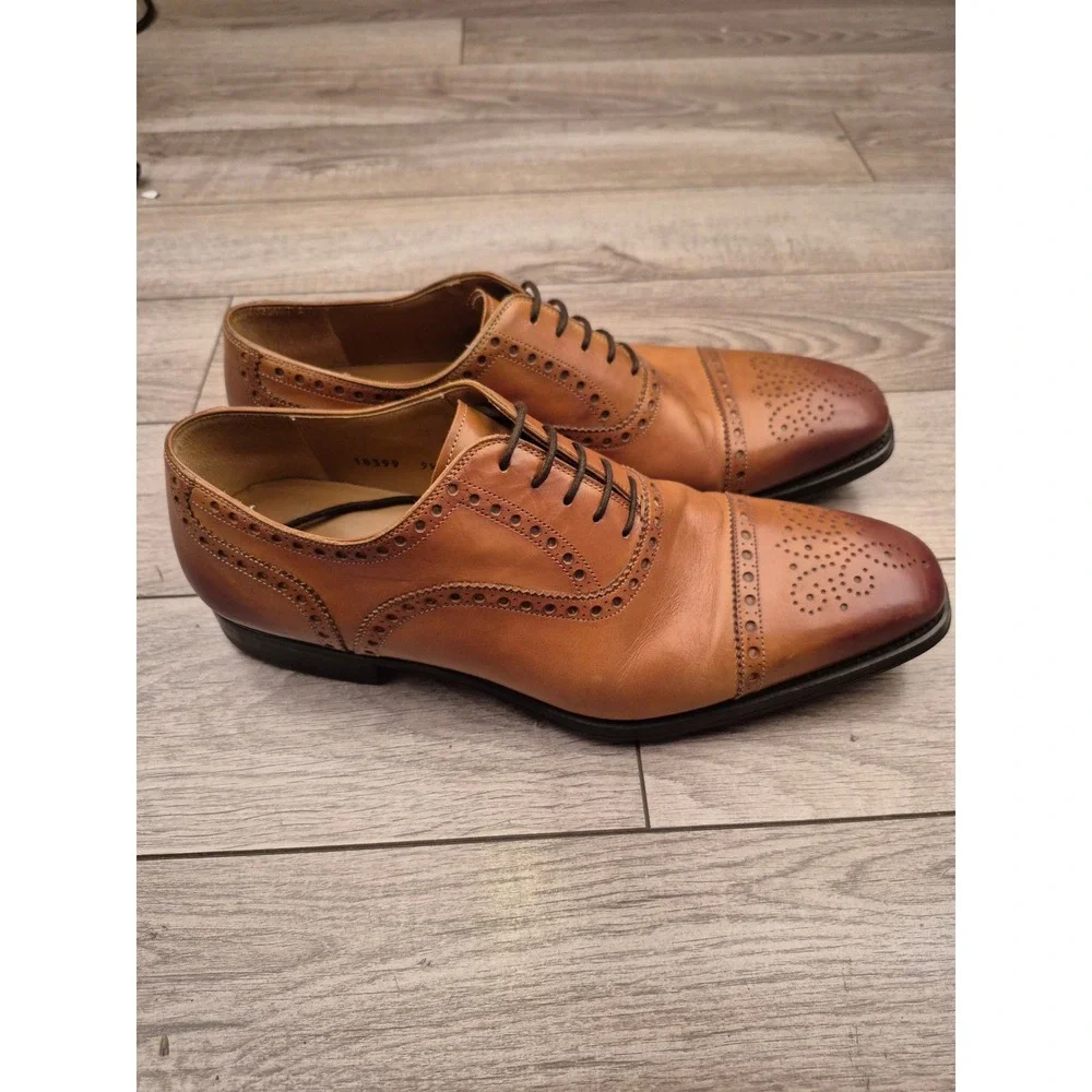 Magnanni Mens Cognac Leather Brogue Cap‎ Toe Oxford Dress Shoes 19399 Size 9.5 M